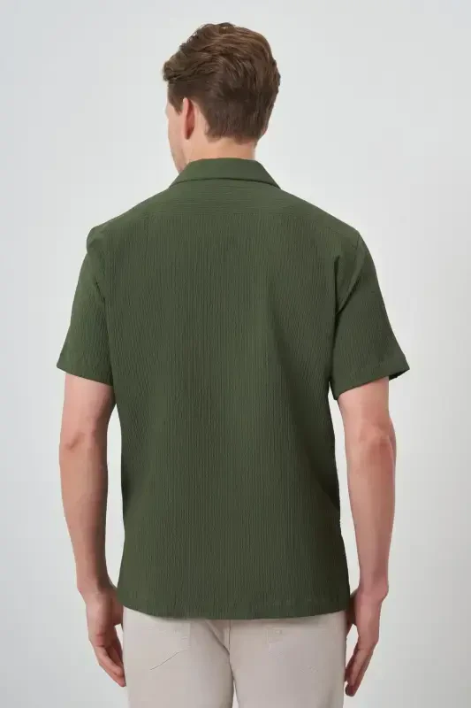 Modazone Men's Khaki Apache Collar Short Sleeve Shirt - 5