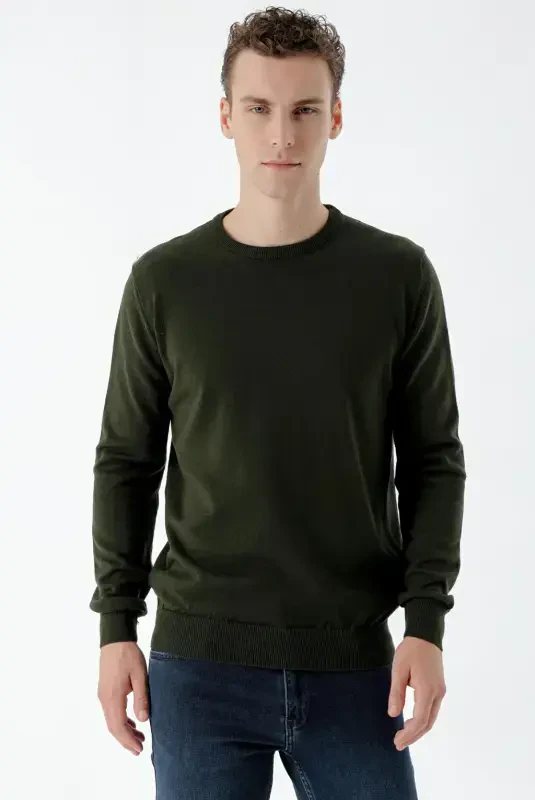 Modazone Men's Khaki Basic Crew Neck Dynamic Fit Comfort Fit Knitwear - 1