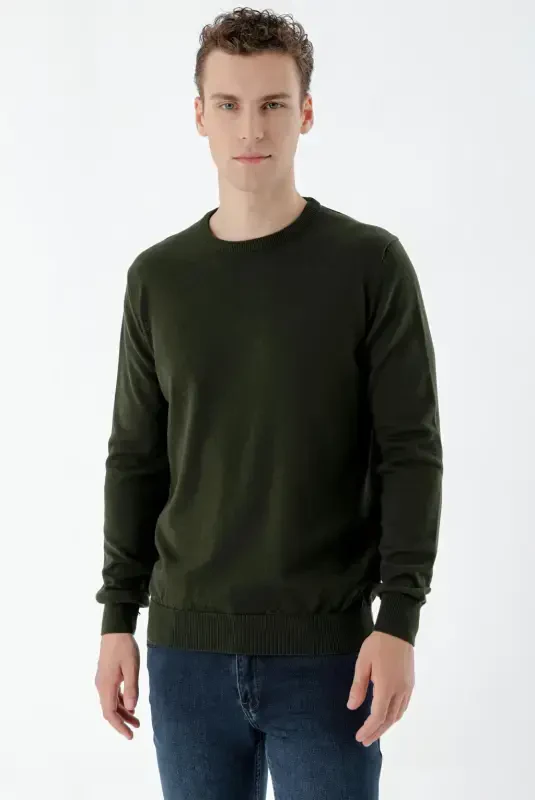 Modazone Men's Khaki Basic Crew Neck Dynamic Fit Comfort Fit Knitwear - 2
