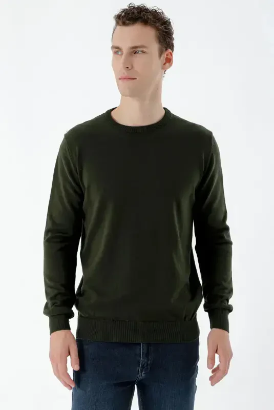 Modazone Men's Khaki Basic Crew Neck Dynamic Fit Comfort Fit Knitwear - 3