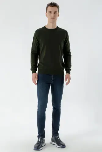 Modazone Men's Khaki Basic Crew Neck Dynamic Fit Comfort Fit Knitwear - 5
