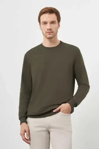 Modazone Men's Khaki Basic Crew Neck Sweatshirt - MORVEN (1)
