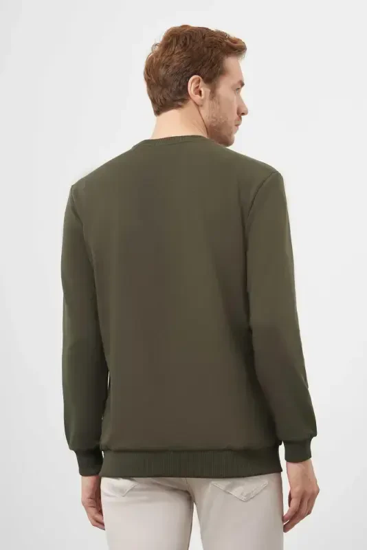 Modazone Men's Khaki Basic Crew Neck Sweatshirt - 5