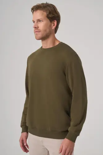 Modazone Men's Khaki Basic Crew Neck Sweatshirt - MORVEN (1)