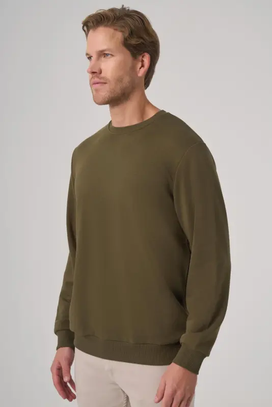 Modazone Men's Khaki Basic Crew Neck Sweatshirt - 2