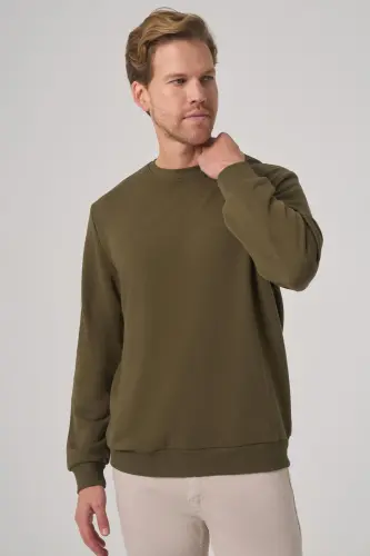 Modazone Men's Khaki Basic Crew Neck Sweatshirt - 3