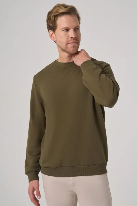 Modazone Men's Khaki Basic Crew Neck Sweatshirt - 3