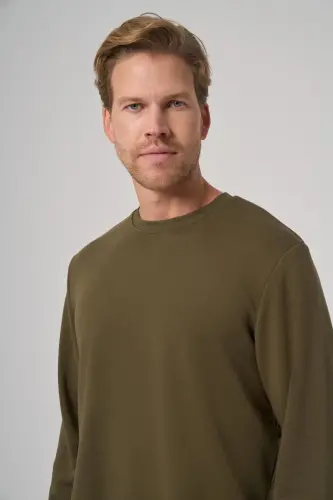 Modazone Men's Khaki Basic Crew Neck Sweatshirt - 4