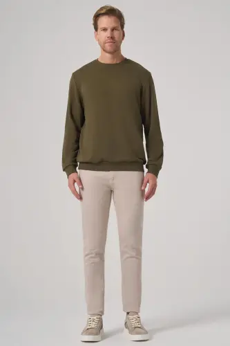 Modazone Men's Khaki Basic Crew Neck Sweatshirt - 5