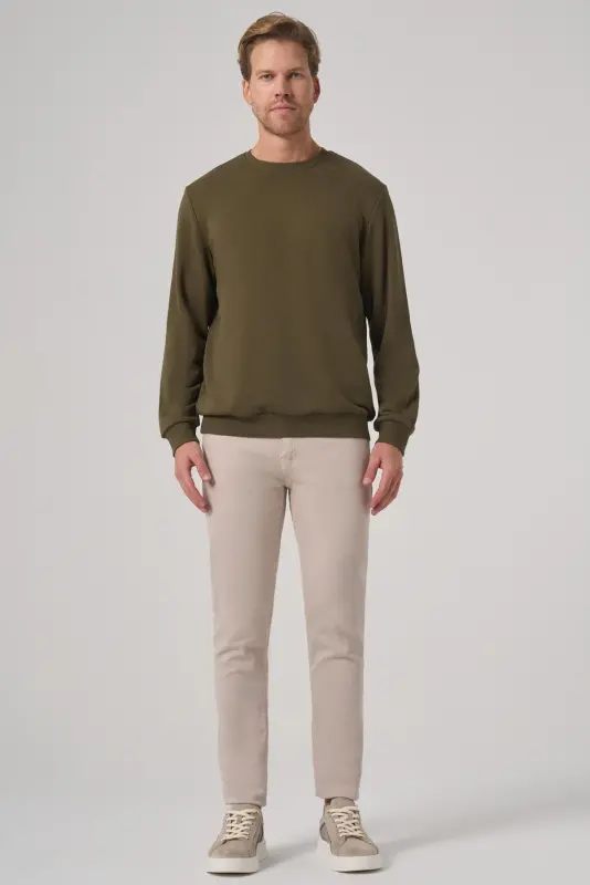 Modazone Men's Khaki Basic Crew Neck Sweatshirt - 5