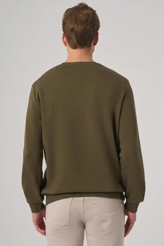 Modazone Men's Khaki Basic Crew Neck Sweatshirt - 6