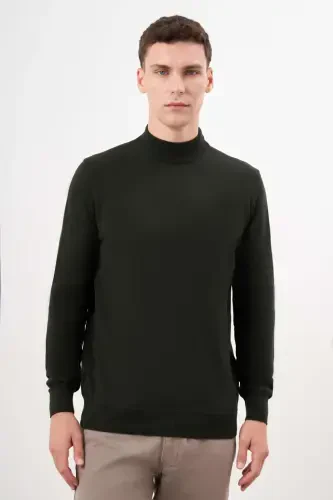 Modazone Men's Khaki Basic Half Turtleneck Dynamic Fit Relaxed Fit Knitted Sweater 