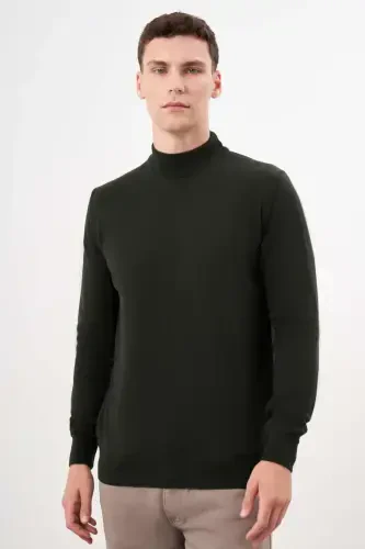 Modazone Men's Khaki Basic Half Turtleneck Dynamic Fit Relaxed Fit Knitted Sweater - MORVEN (1)