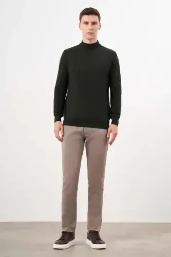 Modazone Men's Khaki Basic Half Turtleneck Dynamic Fit Relaxed Fit Knitted Sweater - 3