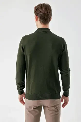 Modazone Men's Khaki Basic Half Turtleneck Dynamic Fit Relaxed Fit Knitted Sweater - 6