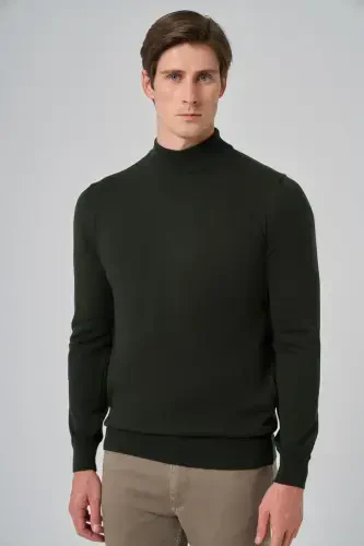 Modazone Men's Khaki Basic Half Turtleneck Dynamic Fit Relaxed Fit Knitted Sweater 