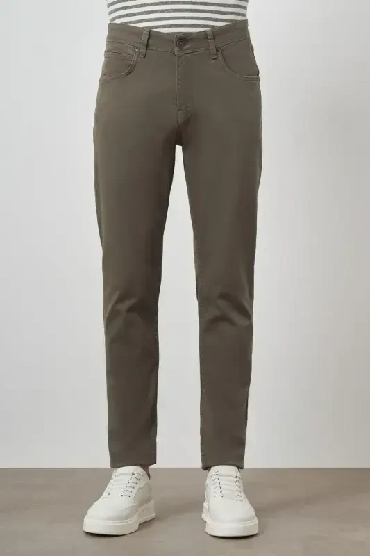 Modazone Men's Khaki Cotton 5 Pocket Slim Fit Jean Denim Pants - MORVEN