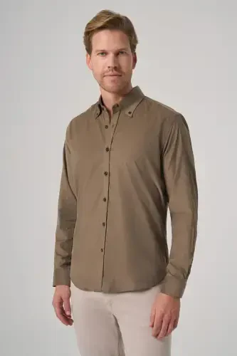 Modazone Men's Khaki Cotton Trend Dynamic Fit Button-Down Collar Shirt 