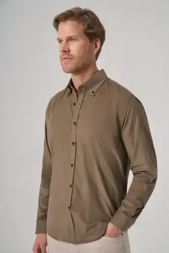 Modazone Men's Khaki Cotton Trend Dynamic Fit Button-Down Collar Shirt - MORVEN (1)