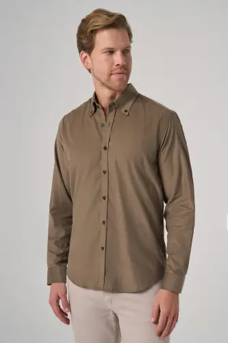 Modazone Men's Khaki Cotton Trend Dynamic Fit Button-Down Collar Shirt - 3