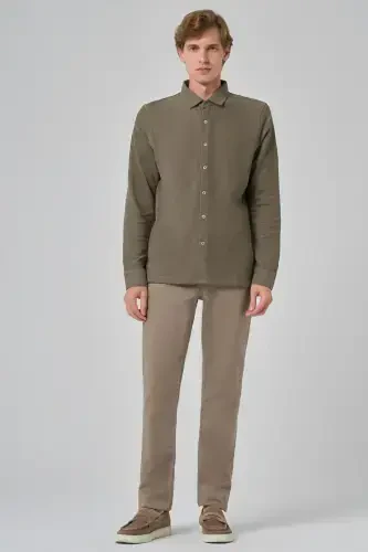 Modazone Men's Khaki Cotton Trend Tree Bark Pattern Dynamic Fit Italian Collar Shirt - MORVEN (1)