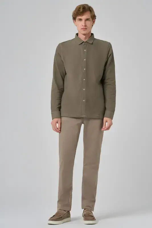 Modazone Men's Khaki Cotton Trend Tree Bark Pattern Dynamic Fit Italian Collar Shirt - 2