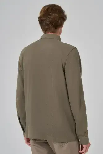 Modazone Men's Khaki Cotton Trend Tree Bark Pattern Dynamic Fit Italian Collar Shirt - 5