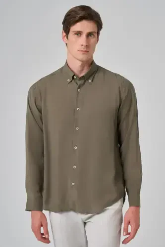 Modazone Men's Khaki Dynamic Fit Button-Down Collar Modal Shirt 
