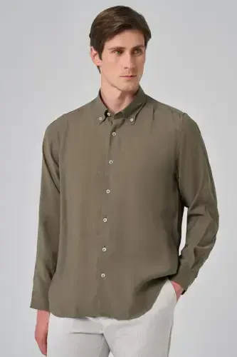 Modazone Men's Khaki Dynamic Fit Button-Down Collar Modal Shirt - 2