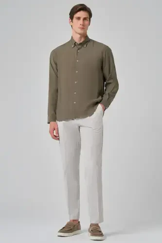 Modazone Men's Khaki Dynamic Fit Button-Down Collar Modal Shirt - 4