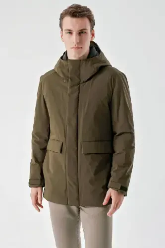 Modazone Men's Khaki Flora Snap Fastened Hooded Dynamic Fit Relaxed Fit Jacket 