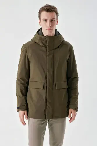 Modazone Men's Khaki Flora Snap Fastened Hooded Dynamic Fit Relaxed Fit Jacket - 3