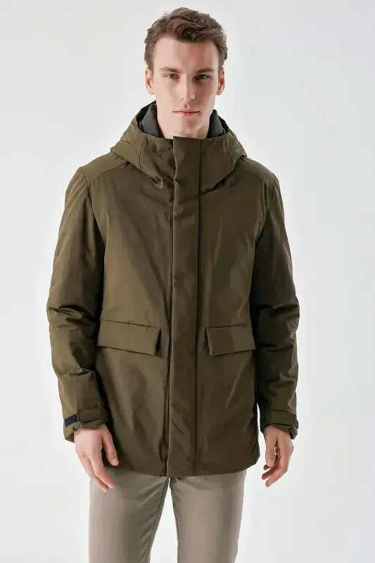 Modazone Men's Khaki Flora Snap Fastened Hooded Dynamic Fit Relaxed Fit Jacket - 4