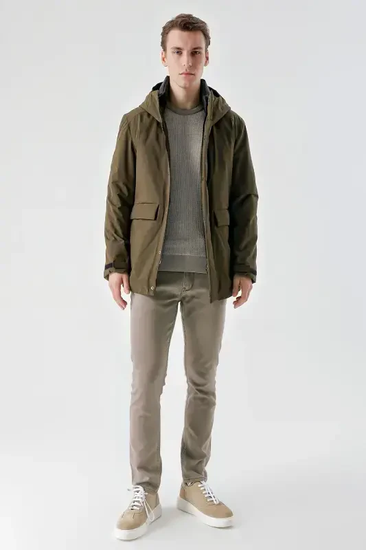 Modazone Men's Khaki Flora Snap Fastened Hooded Dynamic Fit Relaxed Fit Jacket - 6