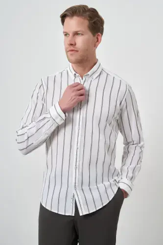 Modazone Men's Khaki Linen Dynamic Fit Button-Down Collar Shirt - 3