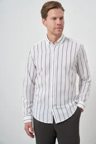 Modazone Men's Khaki Linen Dynamic Fit Button-Down Collar Shirt - 4