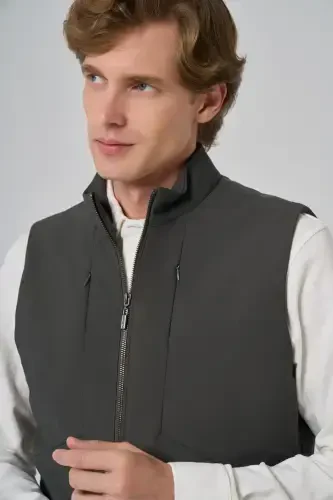 Modazone Men's Khaki Polyamide Sports Hidden Pocket Zippered Vest - 3