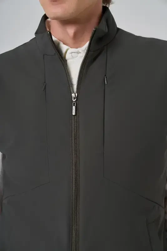 Modazone Men's Khaki Polyamide Sports Hidden Pocket Zippered Vest - 4