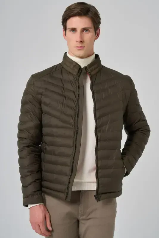 Modazone Men's Khaki Polyester Short Quilted Jacket - 2