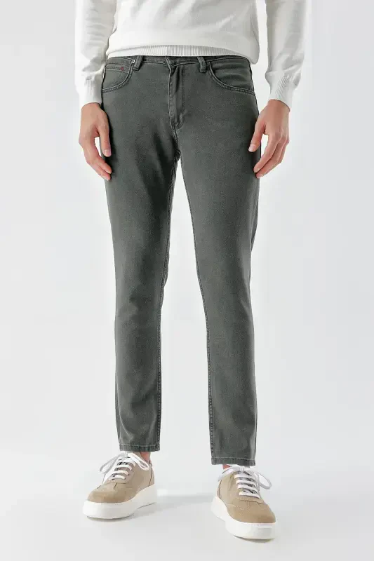 Modazone Men's Khaki Seasonal Cotton 5 Pocket Slim Fit Jean Pants - 1