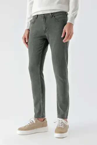 Modazone Men's Khaki Seasonal Cotton 5 Pocket Slim Fit Jean Pants - 2