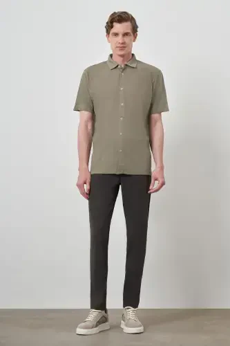 Modazone Men's Khaki Trend Apache Collar Short Sleeve Shirt - 2