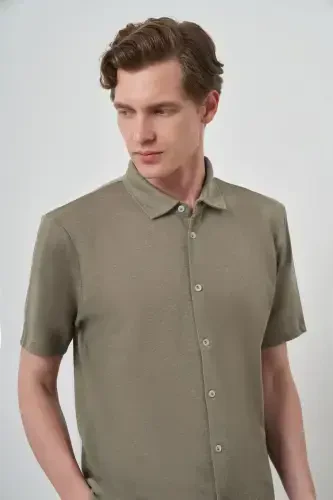 Modazone Men's Khaki Trend Apache Collar Short Sleeve Shirt - 3