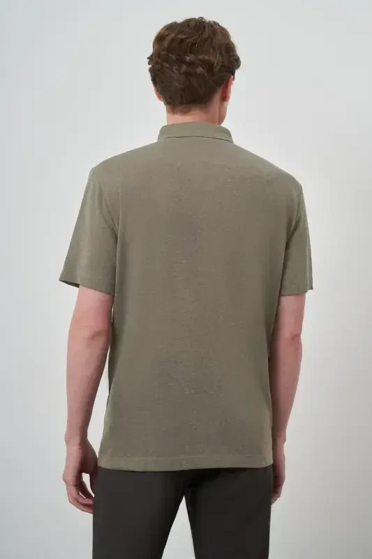 Modazone Men's Khaki Trend Apache Collar Short Sleeve Shirt - 4