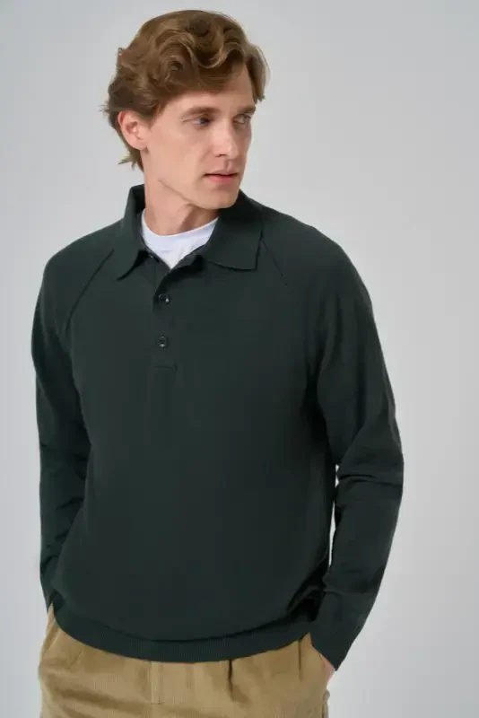 Modazone Men's Khaki Trend Core Spun Polo Collar Dynamic Fit Relaxed Fit Knitwear - 1