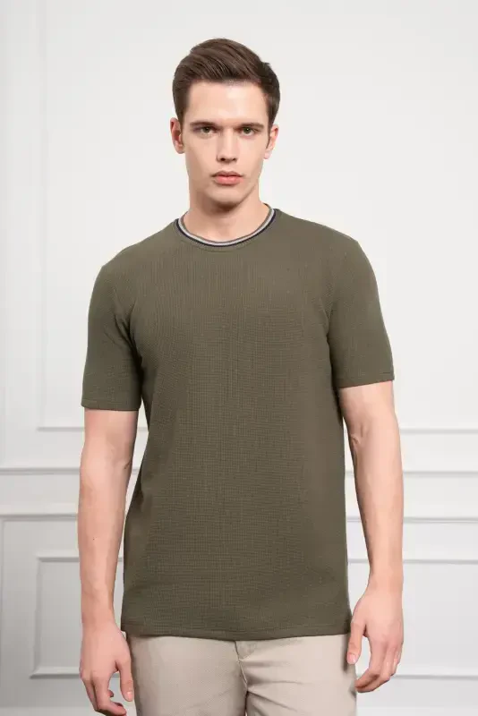 Modazone Men's Khaki Trend Crew Neck Dynamic Fit T-Shirt - 1