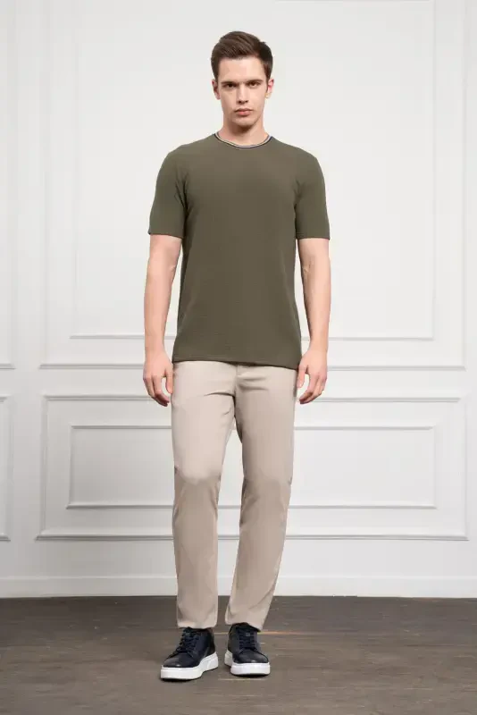 Modazone Men's Khaki Trend Crew Neck Dynamic Fit T-Shirt - 2