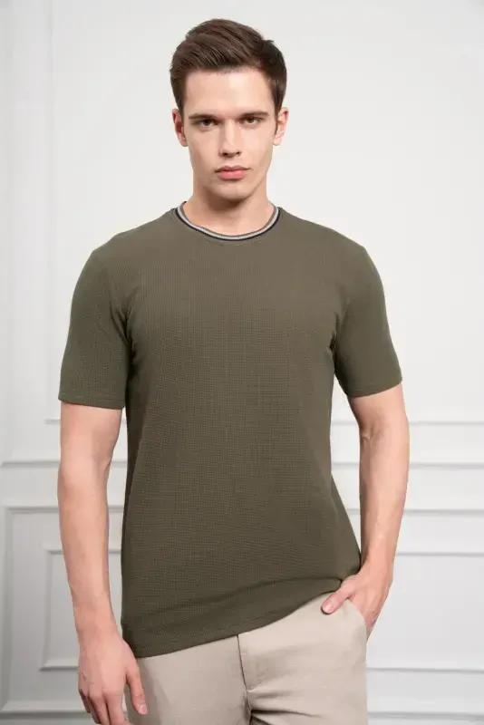 Modazone Men's Khaki Trend Crew Neck Dynamic Fit T-Shirt - 3