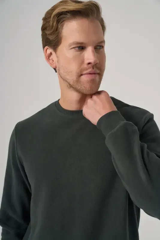 Modazone Men's Khaki Trend Crew Neck Sweatshirt - 3