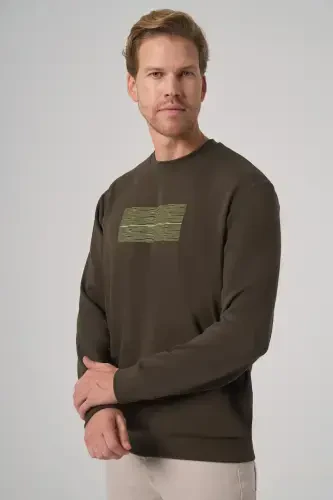 Modazone Men's Khaki Trendy Printed Crew Neck Sweatshirt - 2